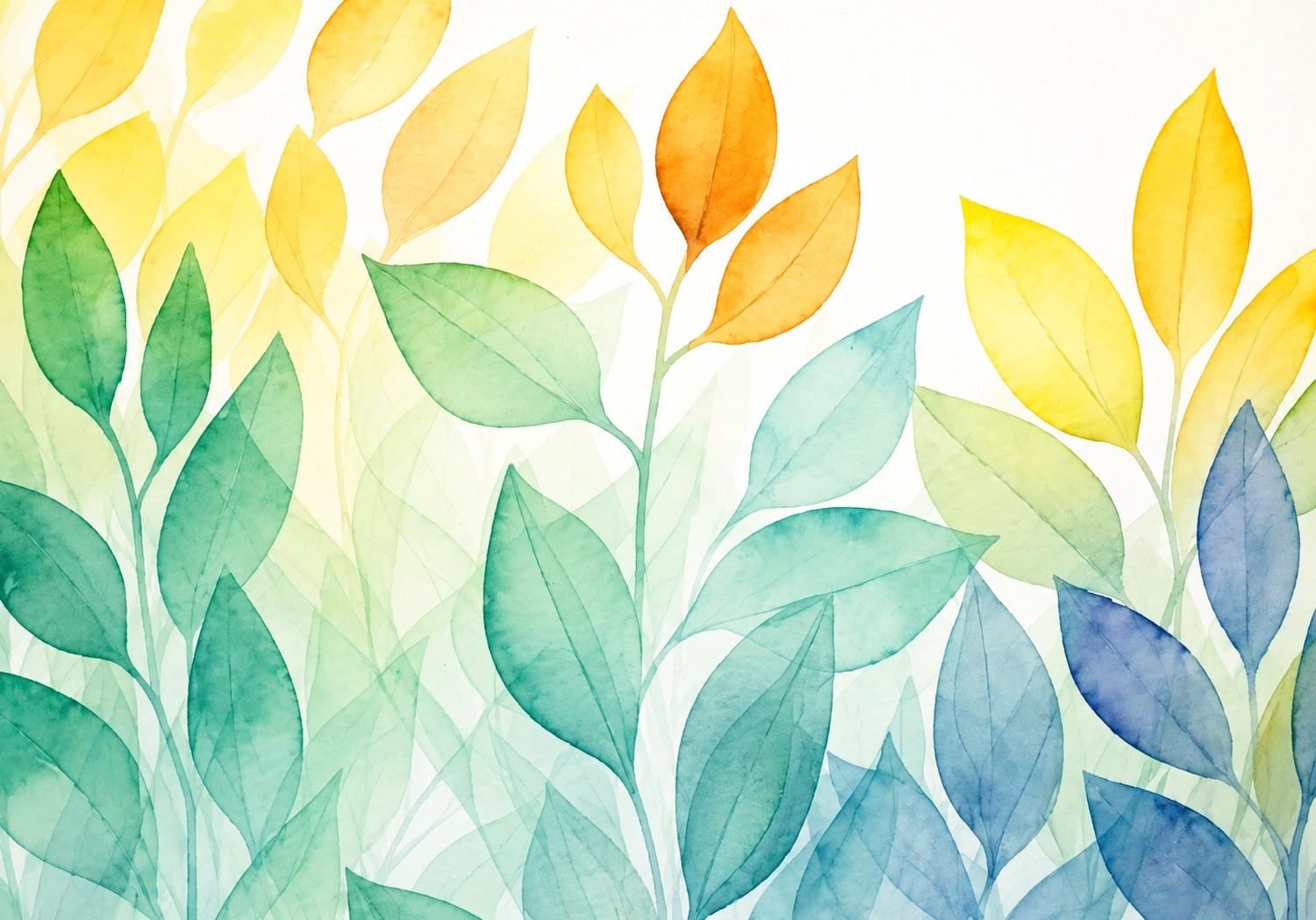 Watercolor leaves in green, yellow, and blue